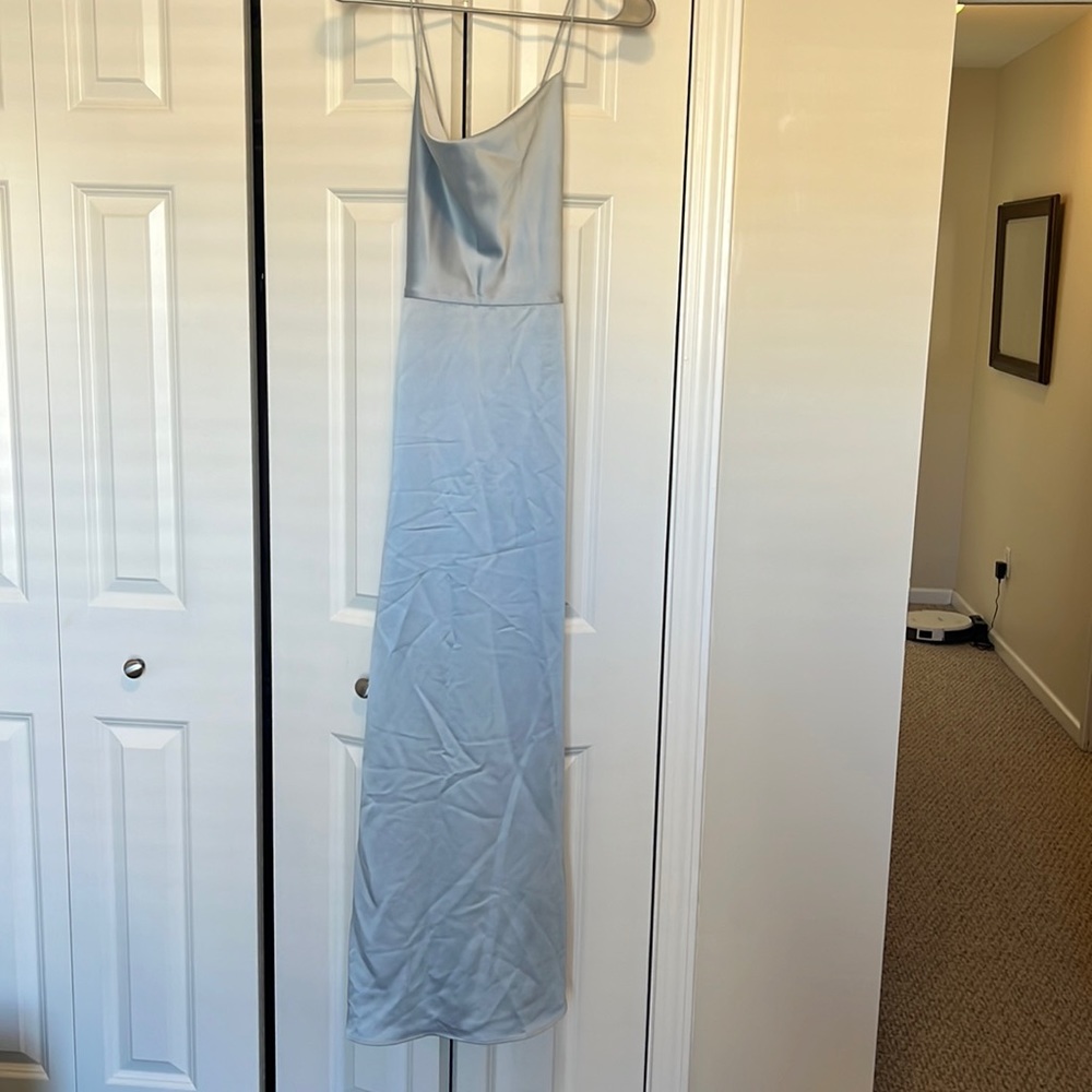 Light blue silky floor length bridesmaid dress size 0